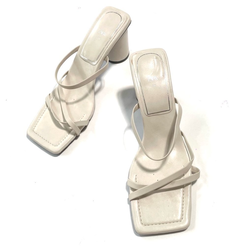 ZARA White Strappy Block Heels